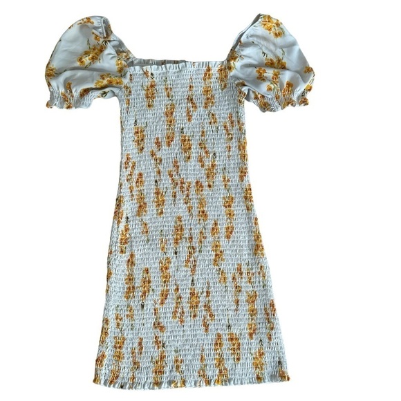 Trixxi Sunflower Orange Floral Print Bodycon Smocked Mini Dress Women's Size M - Picture 1 of 8